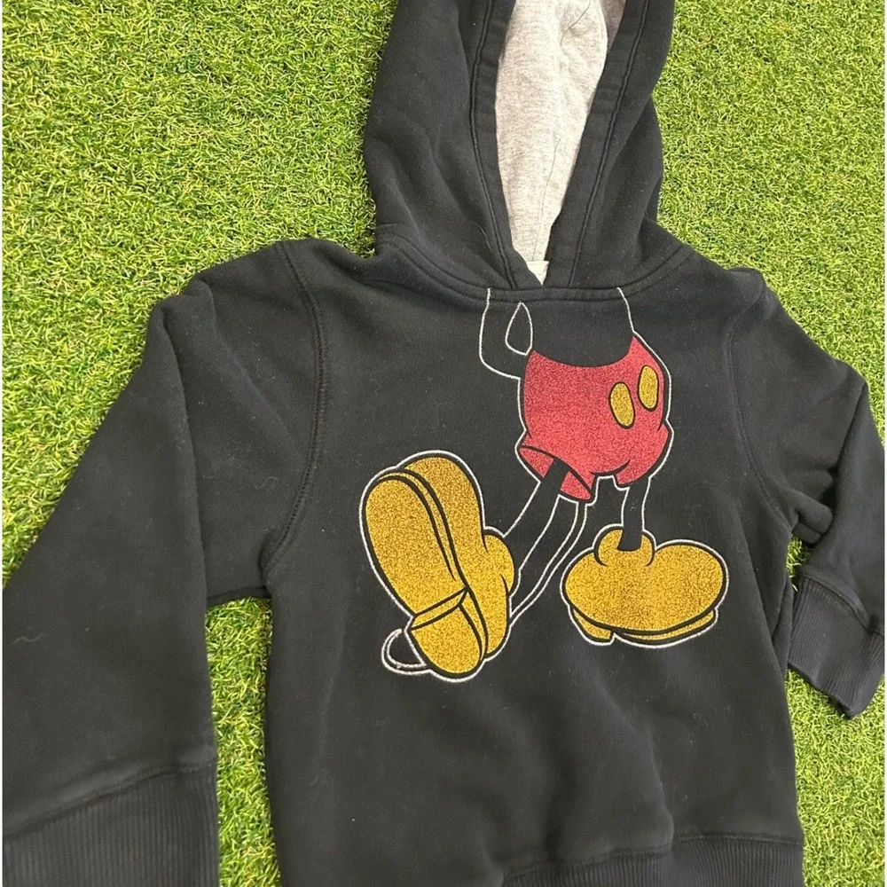 Gap Kids Disney Mickey Mouse Glitter Graphic Hoodie Black Youth Size S
